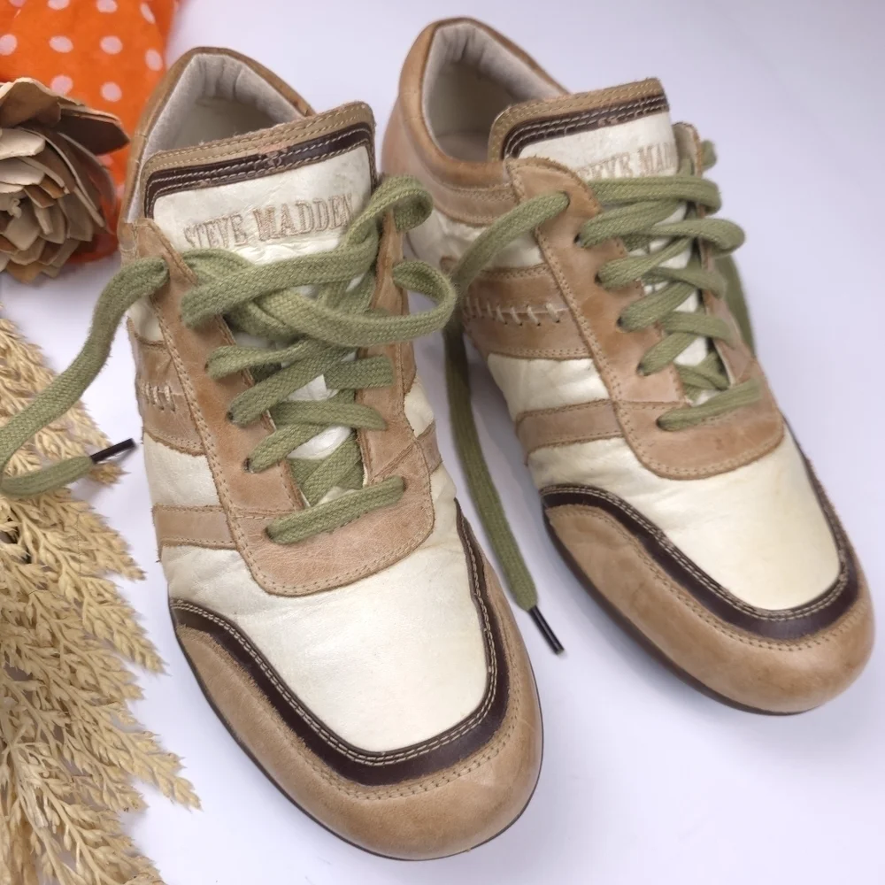 Steve Madden Men Beige and Brown Casual Sneakers Sz 8.5